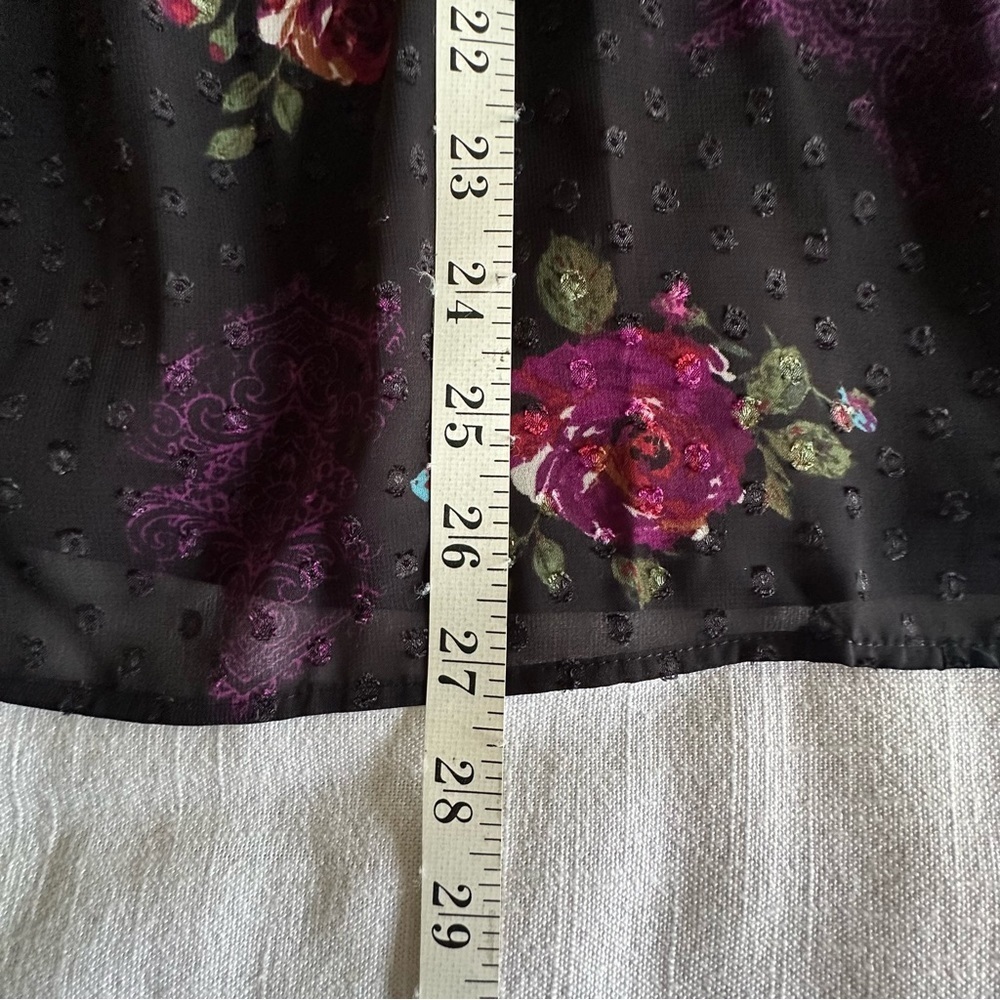 DR2 Tunic Top Womens L Black Velvet Floral Sheer Ruffle Boho Peplum Whimsigoth - Picture 6 of 12